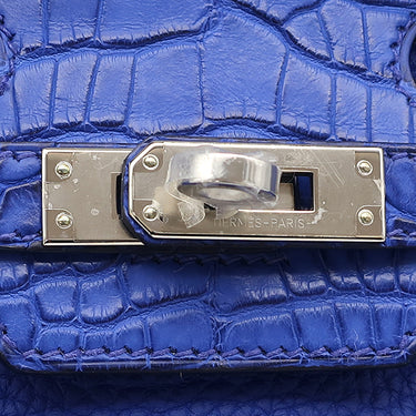 エルメス HERMES バーキン25 タッチ ブルーロワイヤル トゴ アリゲーター ハンドバッグ シルバー金具 青