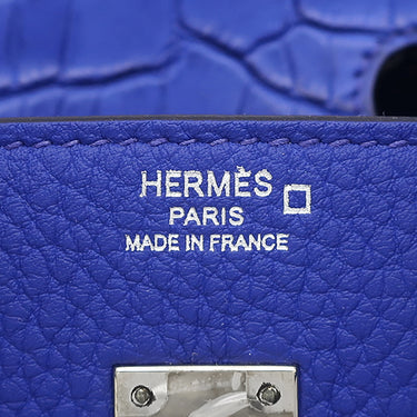 エルメス HERMES バーキン25 タッチ ブルーロワイヤル トゴ アリゲーター ハンドバッグ シルバー金具 青