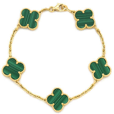 ヴァンクリーフアーペル Van Cleef & Arpels ヴィンテージ アルハンブラ VCARL80900 グリーン×イエローゴールド K18YG マラカイト ブレスレット 緑 750YG 5モチーフ
