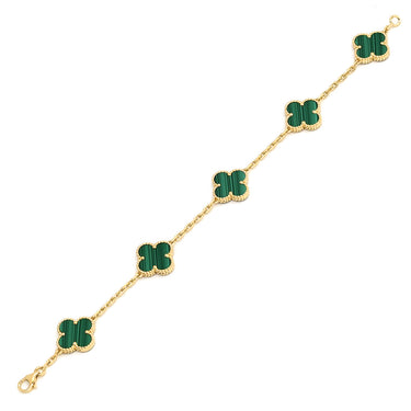 ヴァンクリーフアーペル Van Cleef & Arpels ヴィンテージ アルハンブラ VCARL80900 グリーン×イエローゴールド K18YG マラカイト ブレスレット 緑 750YG 5モチーフ