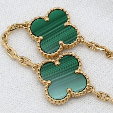 ヴァンクリーフアーペル Van Cleef & Arpels ヴィンテージ アルハンブラ VCARL80900 グリーン×イエローゴールド K18YG マラカイト ブレスレット 緑 750YG 5モチーフ