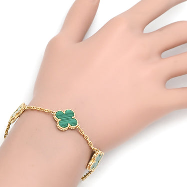 ヴァンクリーフアーペル Van Cleef & Arpels ヴィンテージ アルハンブラ VCARL80900 グリーン×イエローゴールド K18YG マラカイト ブレスレット 緑 750YG 5モチーフ