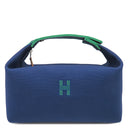 エルメス HERMES ブリッド ア ブラック GM H104223M マリン コットン ポーチ シルバー金具 青 紺 緑 バニティ Hロゴ 刺繍
