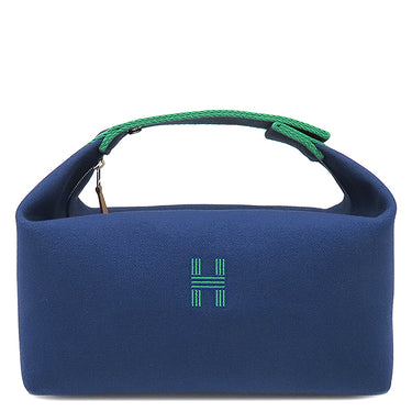 エルメス HERMES ブリッド ア ブラック GM H104223M マリン コットン ポーチ シルバー金具 青 紺 緑 バニティ Hロゴ 刺繍