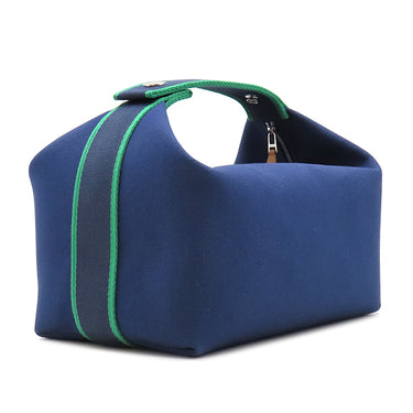 エルメス HERMES ブリッド ア ブラック GM H104223M マリン コットン ポーチ シルバー金具 青 紺 緑 バニティ Hロゴ 刺繍