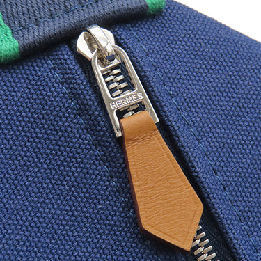 エルメス HERMES ブリッド ア ブラック GM H104223M マリン コットン ポーチ シルバー金具 青 紺 緑 バニティ Hロゴ 刺繍