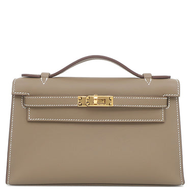 エルメス HERMES ポシェットケリー ミニ エトゥープ ヴォースイフト ハンドバッグ ゴールド金具 新品 未使用 グレージュ 2026年製