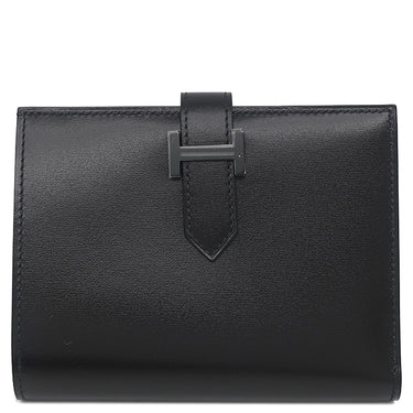 エルメス HERMES ベアンコンパクト ブラック ボックスカーフ 二つ折り財布 ブラック金具 新品 未使用 オールブラック モノクローム 2025年製
