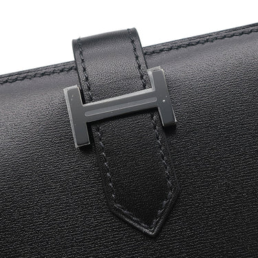エルメス HERMES ベアンコンパクト ブラック ボックスカーフ 二つ折り財布 ブラック金具 新品 未使用 オールブラック モノクローム 2025年製