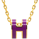 エルメス HERMES ポップアッシュ ミニ ペンダント アネモネ×ゴールド GP ラッカー ネックレス 紫 Hモチーフ
