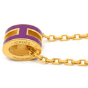 エルメス HERMES ポップアッシュ ミニ ペンダント アネモネ×ゴールド GP ラッカー ネックレス 紫 Hモチーフ