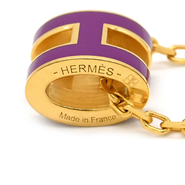 エルメス HERMES ポップアッシュ ミニ ペンダント アネモネ×ゴールド GP ラッカー ネックレス 紫 Hモチーフ