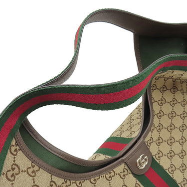 グッチ GUCCI ラージ トートバッグ 659980 ベージュ×ブラウン キャンバス レザー トートバッグ シャンパンゴールド金具 GGキャンバス