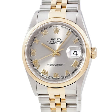 腕時計 ロレックス ROLEX デイトジャスト 36 16203 Y番 自動巻き メンズ Y番 K18YGxSS コンビ グレー サンレイ ローマン