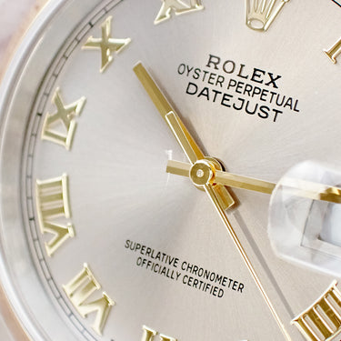 腕時計 ロレックス ROLEX デイトジャスト 36 16203 Y番 自動巻き メンズ Y番 K18YGxSS コンビ グレー サンレイ ローマン