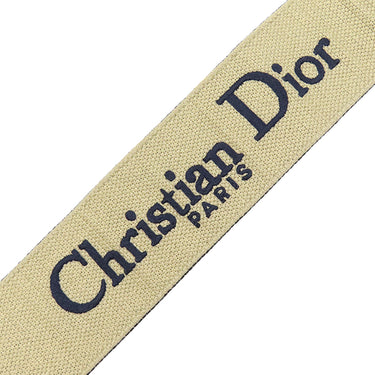 クリスチャン・ディオール Christian Dior ロゴ エンブロイダリー ネイビー×ベージュ キャンバス レザー ショルダーストラップ ヴィンテージ金具 付け替え ストラップ 幅広