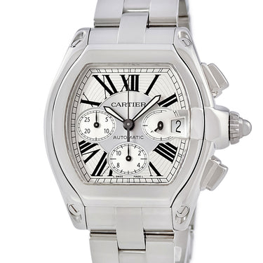 腕時計 カルティエ Cartier ロードスター クロノグラフ W62019X6 自動巻き メンズ シルバー トノウ ローマン デイト スモールセコンド
