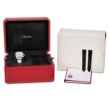 腕時計 カルティエ Cartier ロードスター クロノグラフ W62019X6 自動巻き メンズ シルバー トノウ ローマン デイト スモールセコンド