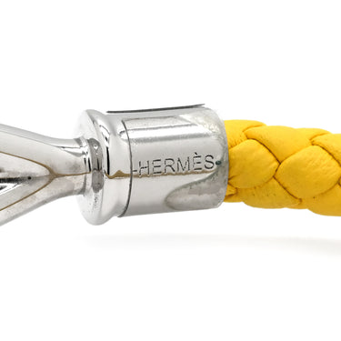 エルメス HERMES ジャンボ イエロー×シルバー レザー メタル ブレスレット 黄 編み込み レザーブレス