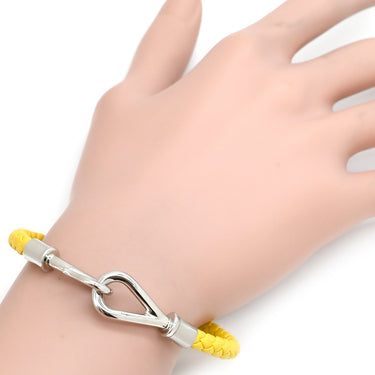 エルメス HERMES ジャンボ イエロー×シルバー レザー メタル ブレスレット 黄 編み込み レザーブレス