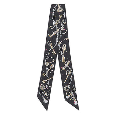 エルメス HERMES ツイリー ブラック×ベージュロゼ×マルチカラー シルク スカーフ 【LES CLES A POIS/レ クレア ポア】