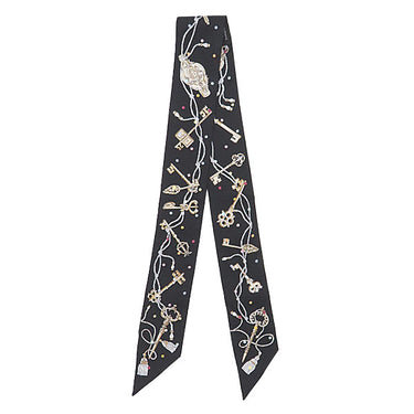 エルメス HERMES ツイリー ブラック×ベージュロゼ×マルチカラー シルク スカーフ 【LES CLES A POIS/レ クレア ポア】
