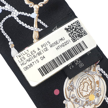 エルメス HERMES ツイリー ブラック×ベージュロゼ×マルチカラー シルク スカーフ 【LES CLES A POIS/レ クレア ポア】