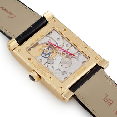 腕時計 カルティエ Cartier タンク アビス 2タイムゾーン LM W1534251 手巻き メンズ メーカーOH済 K18YG無垢 ギョーシェ 青針
