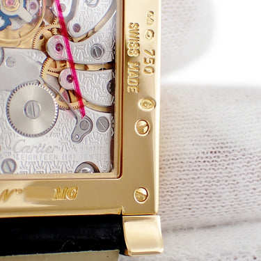 腕時計 カルティエ Cartier タンク アビス 2タイムゾーン LM W1534251 手巻き メンズ メーカーOH済 K18YG無垢 ギョーシェ 青針