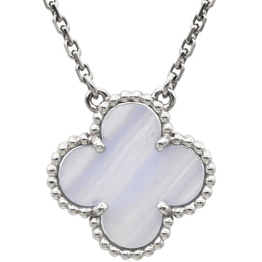 ヴァンクリーフアーペル Van Cleef & Arpels ヴィンテージ アルハンブラ VCARD34900 ブルーグレー×ホワイトゴールド K18WG カルセドニー ネックレス Au750 18K カルセドニー