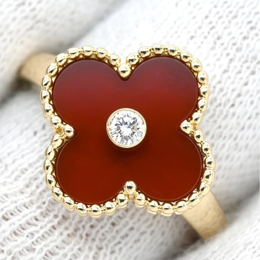 ヴァンクリーフアーペル Van Cleef & Arpels ヴィンテージ アルハンブラ VCARD40800 レッド×イエローゴールド K18YG ダイヤモンド カーネリアン #54(JP14) リング 指輪 750 ダイヤ 紅玉髄 14号