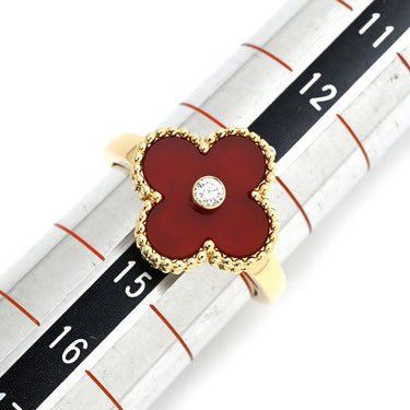 ヴァンクリーフアーペル Van Cleef & Arpels ヴィンテージ アルハンブラ VCARD40800 レッド×イエローゴールド K18YG ダイヤモンド カーネリアン #54(JP14) リング 指輪 750 ダイヤ 紅玉髄 14号