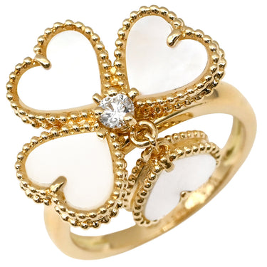 ヴァンクリーフアーペル Van Cleef & Arpels スウィート アルハンブラ エフイヤージュ VCARN5P300 パールホワイト×イエローゴールド K18YG ダイヤモンド マザーオブパール #47(JP7) リング 指輪 750YG 1Pダイヤ 10号