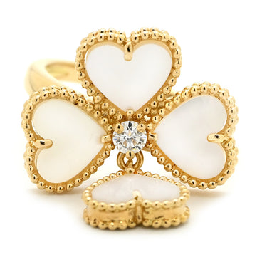 ヴァンクリーフアーペル Van Cleef & Arpels スウィート アルハンブラ エフイヤージュ VCARN5P300 パールホワイト×イエローゴールド K18YG ダイヤモンド マザーオブパール #47(JP7) リング 指輪 750YG 1Pダイヤ 10号