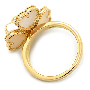 ヴァンクリーフアーペル Van Cleef & Arpels スウィート アルハンブラ エフイヤージュ VCARN5P300 パールホワイト×イエローゴールド K18YG ダイヤモンド マザーオブパール #47(JP7) リング 指輪 750YG 1Pダイヤ 10号