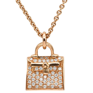 エルメス HERMES アミュレット ケリー ダイヤ ローズゴールド K18PG ダイヤモンド ネックレス ピンクゴールド RG バッグモチーフ 47石