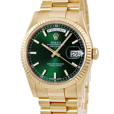 腕時計 ロレックス ROLEX デイデイト 36 118238 D番 自動巻き メンズ D番 K18YG無垢 グリーン サンレイ プレジデントブレス