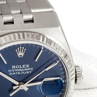 腕時計 ロレックス ROLEX デイトジャスト オイスタークォーツ 17014 E番 クオーツ メンズ メーカーOH済 E番 K18WG×SS コンビ 青