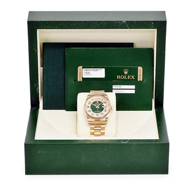 腕時計 ロレックス ROLEX デイデイト 36 118238 ランダム番 自動巻き メンズ ランダム番 K18YG無垢 純正ダイヤ パヴェ グリーン アラビア