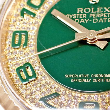 腕時計 ロレックス ROLEX デイデイト 36 118238 ランダム番 自動巻き メンズ ランダム番 K18YG無垢 純正ダイヤ パヴェ グリーン アラビア