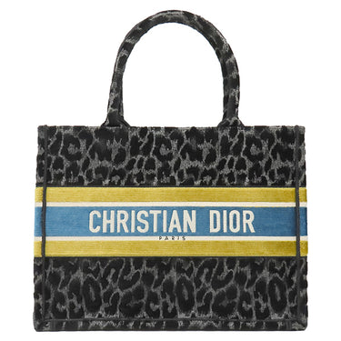 クリスチャン・ディオール Christian Dior ブックトート ミディアム ブラック ベロア トートバッグ 黒 黄色 青 ヒョウ柄 レオパード Book Tote