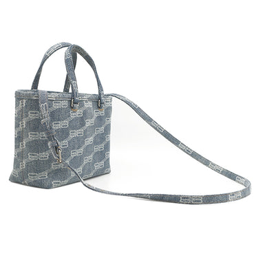 バレンシアガ BALENCIAGA BBモノグラム シグネチャー スモール ショッパー 702699 ライトブルー デニム 2WAYバッグ シルバー金具 トートバッグ ショルダー