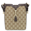 グッチ GUCCI ミニ バケット ショルダー 782919 ベージュ×エボニー GGキャンバス レザー ショルダーバッグ ゴールド金具 ブラウン ウェブストライプ