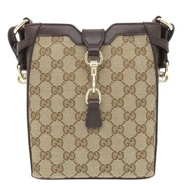 グッチ GUCCI ミニ バケット ショルダー 782919 ベージュ×エボニー GGキャンバス レザー ショルダーバッグ ゴールド金具 ブラウン ウェブストライプ