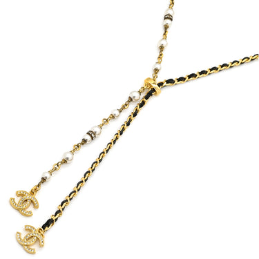 シャネル CHANEL ココマーク ロング ABE732-B18632-NAAOL ゴールド GP ラインストーン フェイクパール ネックレス CCマーク ラインストーン フェイクパール Y字型