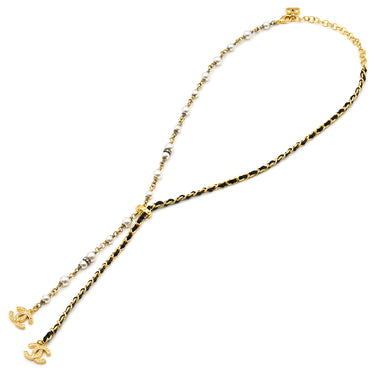 シャネル CHANEL ココマーク ロング ABE732-B18632-NAAOL ゴールド GP ラインストーン フェイクパール ネックレス CCマーク ラインストーン フェイクパール Y字型