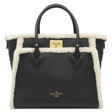 ルイヴィトン LOUIS VUITTON オンマイサイド MM M58908 ブラック×ホワイト レザー シアリング 2WAYバッグ ゴールド金具 黒 白 ファー ベルベット