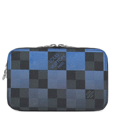 ルイヴィトン LOUIS VUITTON アルファ ウェアラブル ウォレット N60414 ブルー レザー ダミエグラフィットジャイアントキャンバス ショルダーバッグ シルバー金具 カード入れ
