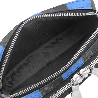 ルイヴィトン LOUIS VUITTON アルファ ウェアラブル ウォレット N60414 ブルー レザー ダミエグラフィットジャイアントキャンバス ショルダーバッグ シルバー金具 カード入れ