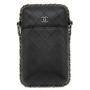 シャネル CHANEL マトラッセ チェーン フォン ホルダー A94471 ブラック カーフ ポーチ シルバー金具 ゴールド金具×シルバー金具